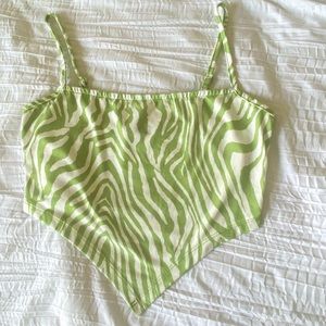 Green Zebra Print Crop Top Shein